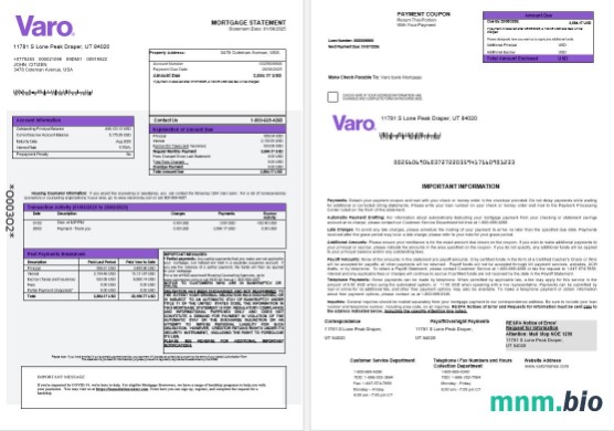 USA Varo Bank wyciąg z kredytu hipotecznego w formatach Word i PDF 1-2